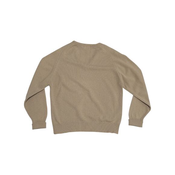 Vintage LL Bean Lambswool Knit V Neck Sweater Tan Brown Wool Mens Medium Preppy - Picture 2 of 3